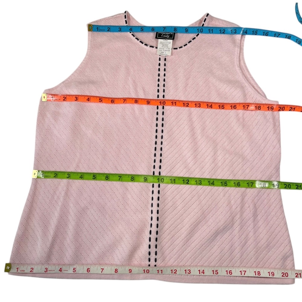 Southern Lady L Pink Knit Shell Tank Contrast Stitch Chevron Grandmacore Preppy - Picture 4 of 5